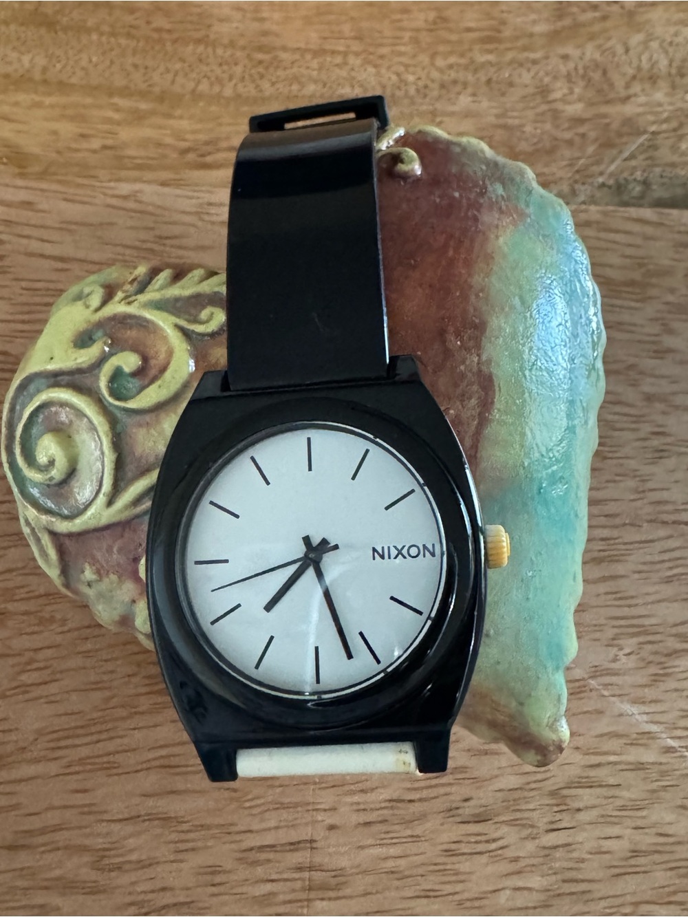 Nixon Black and White Dial Watch with Gold Crown